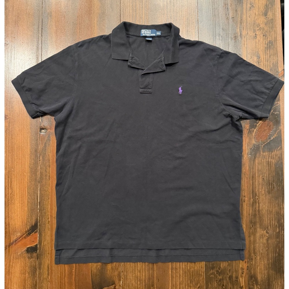 Polo Ralph Lauren Mens XXL Black Short Sleeve Pique Polo Shirt Purple Pony Logo